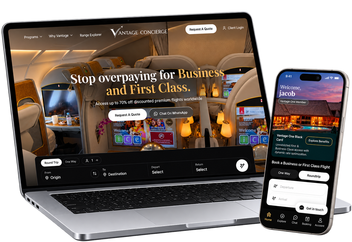 Laptop and smartphone showing a Vantage Concierge website